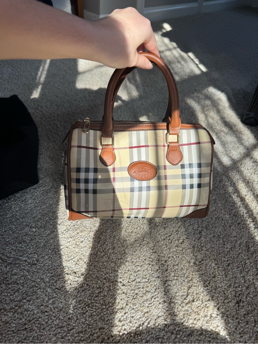Classic Plaid Top-Handle Satchel in Beige and Brown